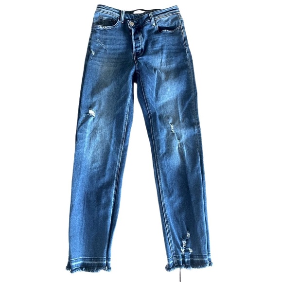 NWOT Vervet High Rise Cris Cross Button Fly Released Hem Jeans in Medium Wash 27 - Picture 2 of 10